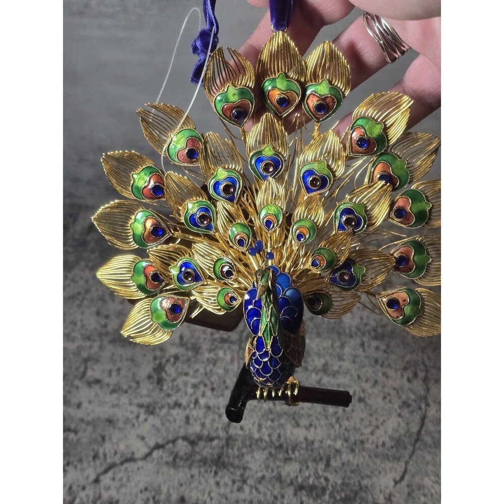 DILLARD'S "TRIMMINGS" COLLECTIBLE CLOISONNE PEACOCK Christmas ORNAMENT - Picture 11 of 12